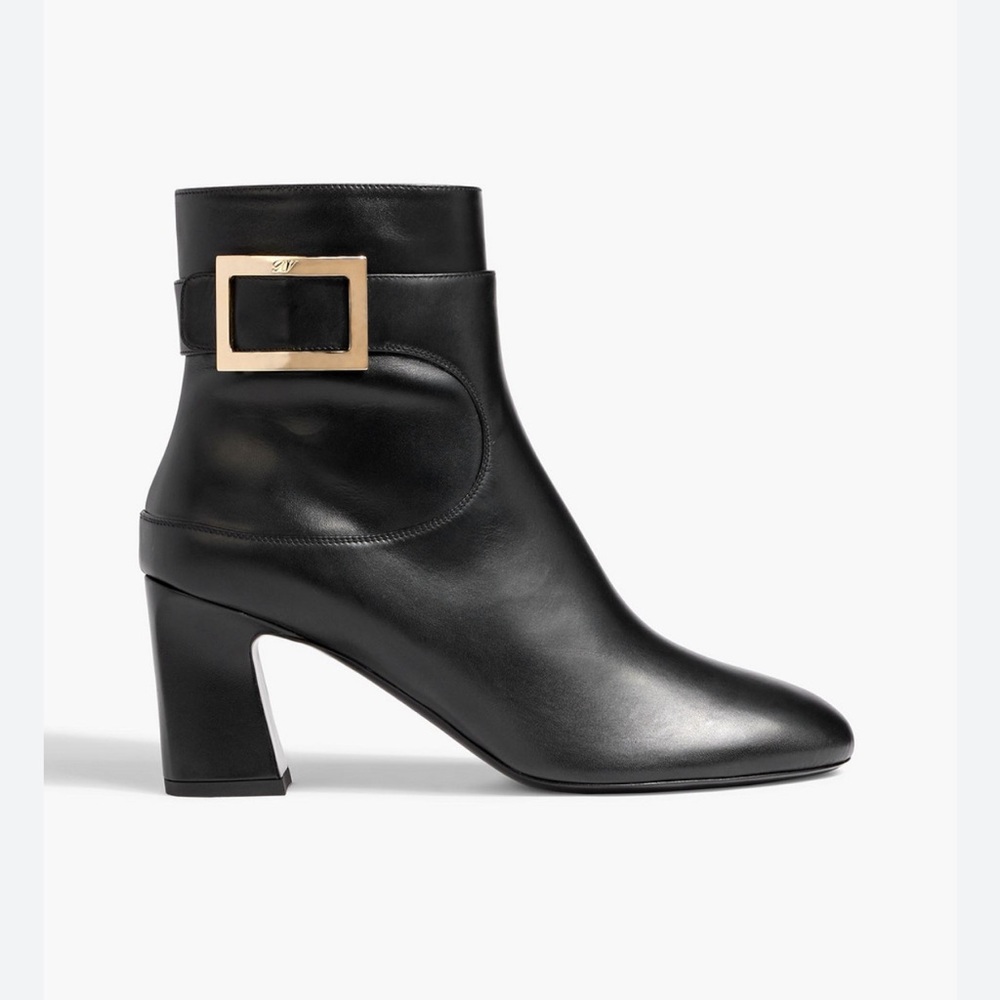 ROGER VIVIER Trompette Buckled Leather Ankle Boots size 39.5